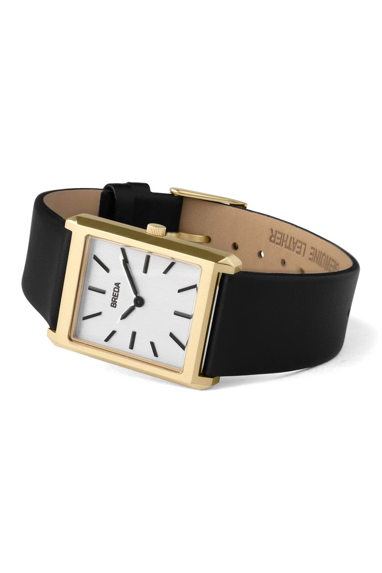 Virgil Leather Strap Watch, 26mm, Alternate, color, GOLD/ BLACK/ IVORY