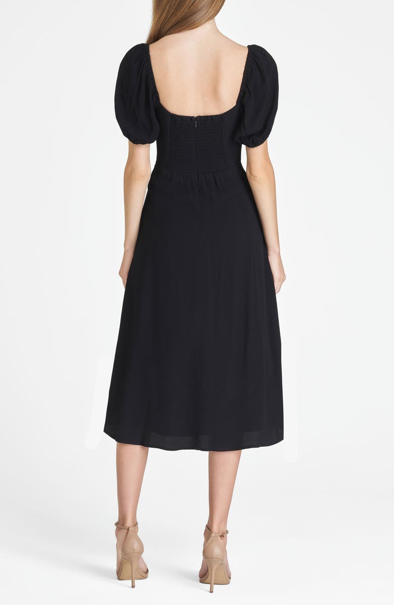 WAYF Leonie Puff Sleeve Midi Dress, Alternate, color, Black