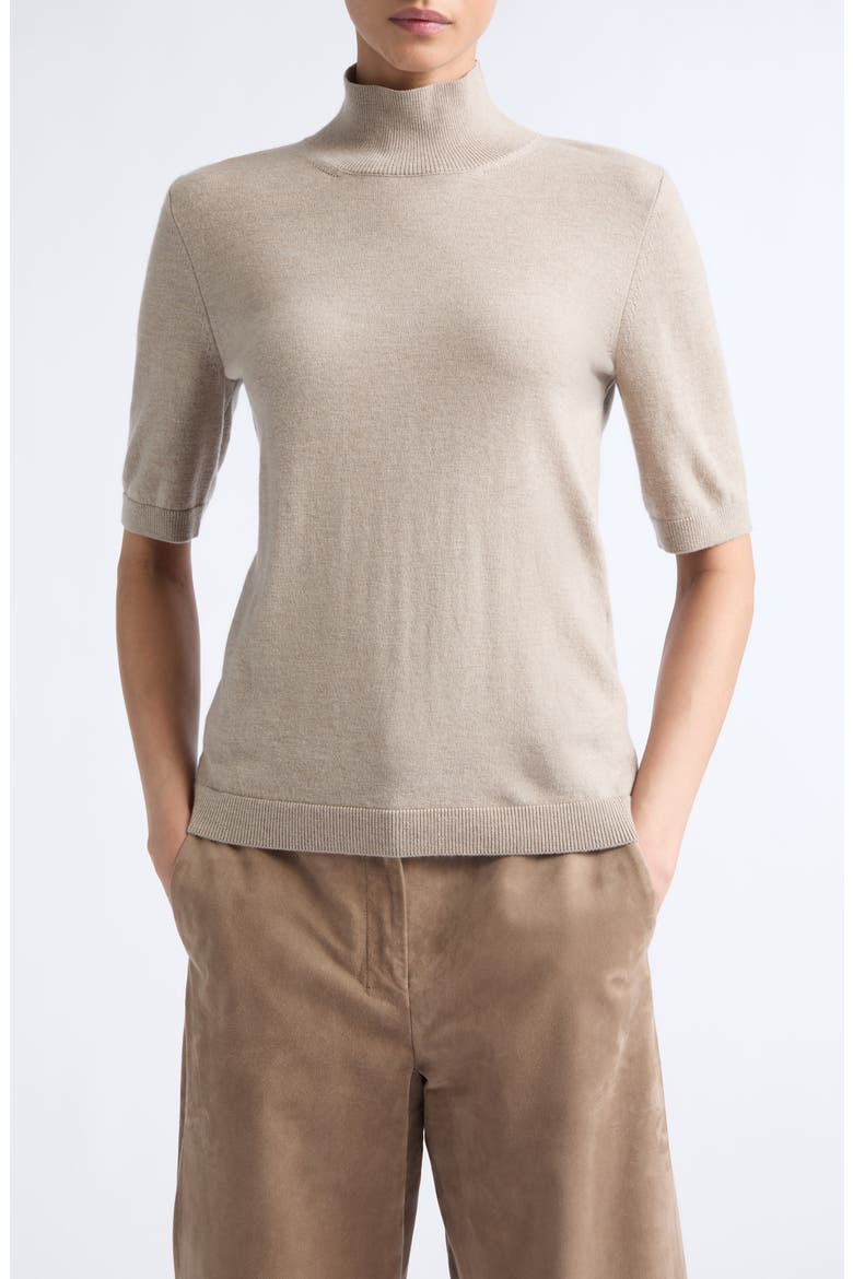 Mock Neck Short Sleeve Sweater, Main, color, BEIGE