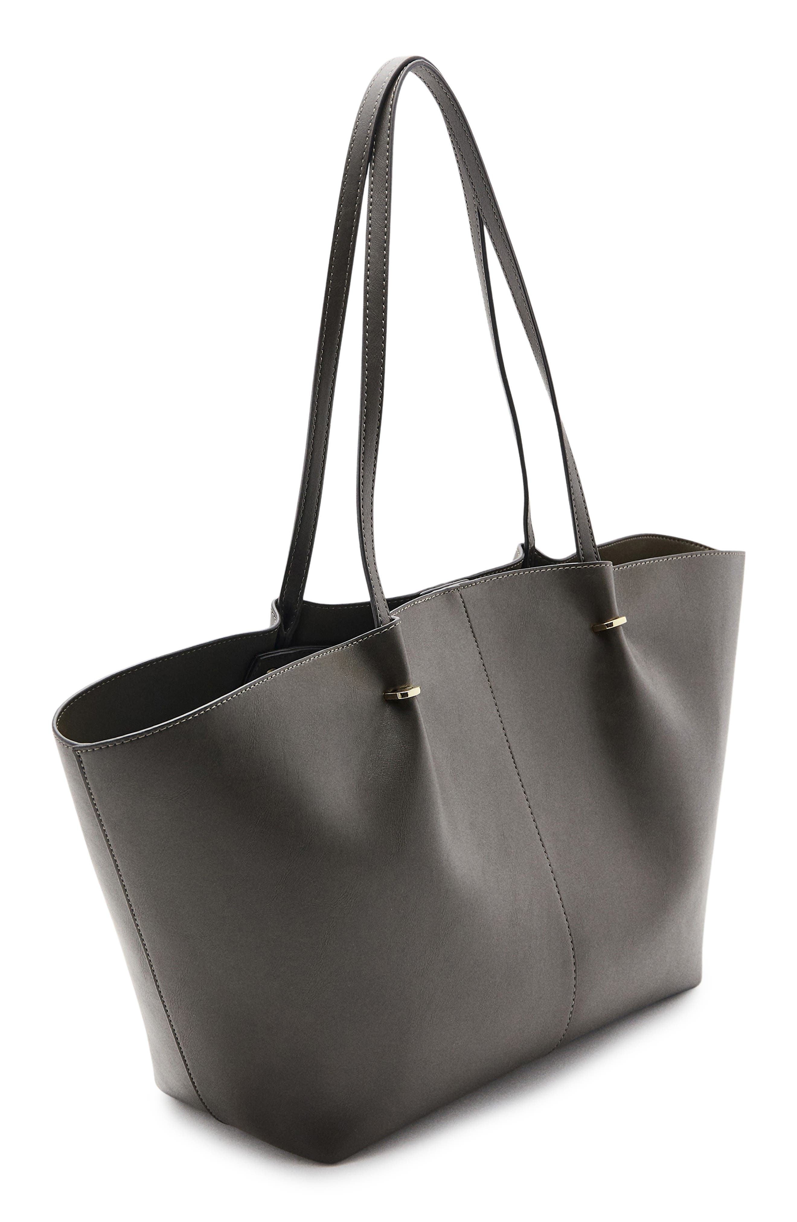 MANGO Faux Leather Shopper Bag, Alternate, color, Khaki Green