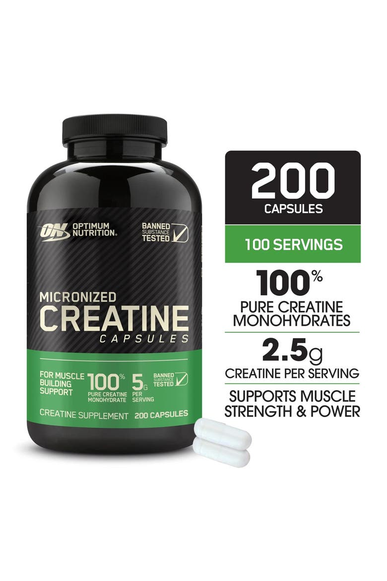 Micronized Creatine Monohydrate Capsules, 200 Capsules, Main, color, None