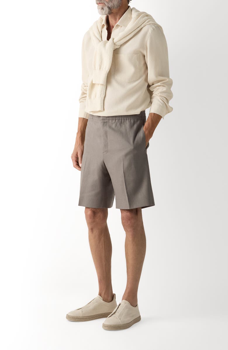 ZEGNA Long Sleeve Linen Polo, Alternate, color, Light Taupe