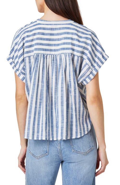 Habitual Stripe Popover Top In White Blue Stripe