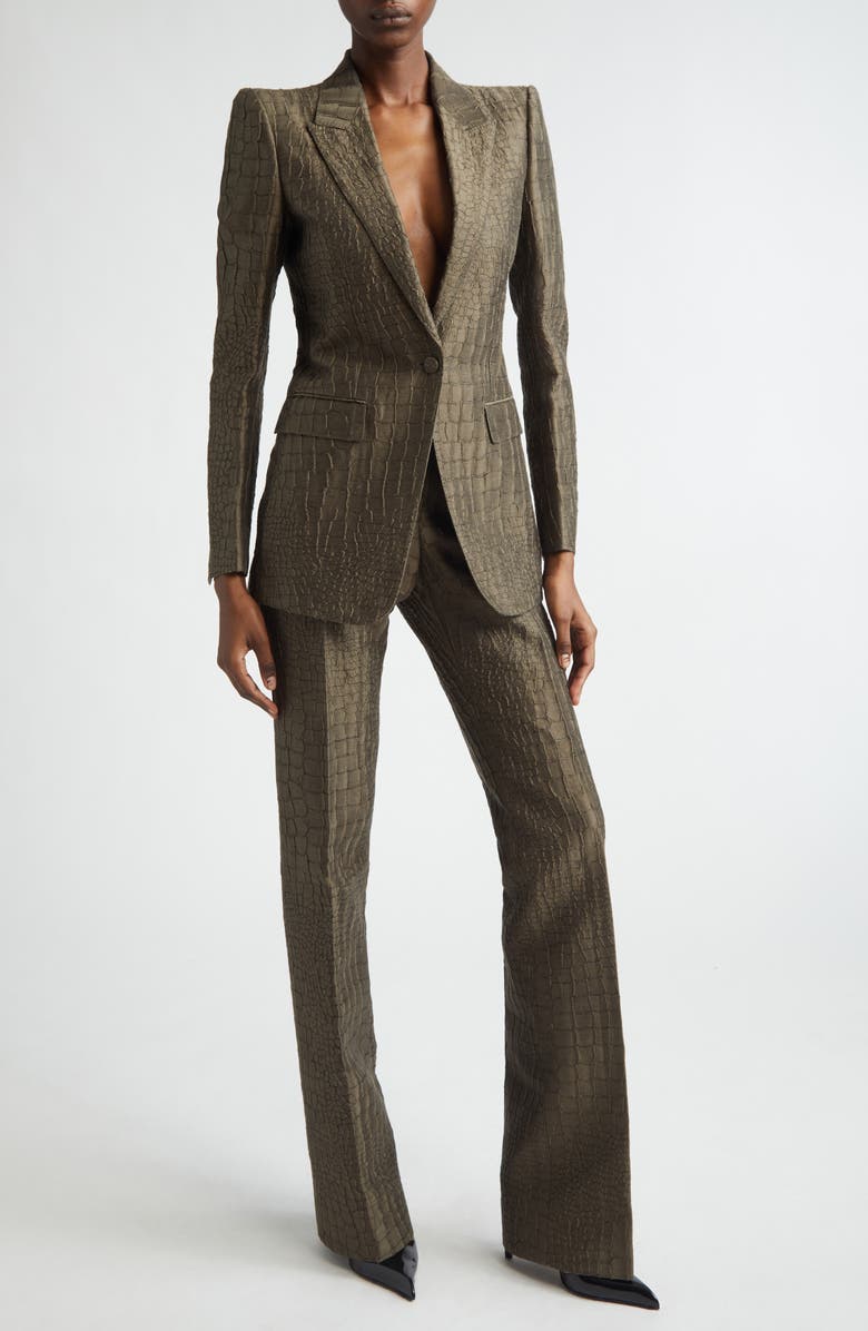 TOM FORD Crocodile Linen & Silk Blend Jacquard Jacket, Alternate, color, Olive Green