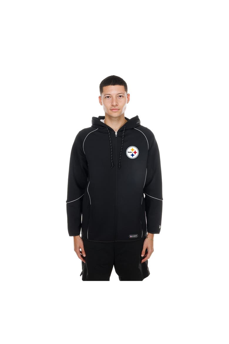 Men's New Era  Black Pittsburgh Steelers Combine Authentic Raglan Full-Zip Hoodie, Main, color, Black