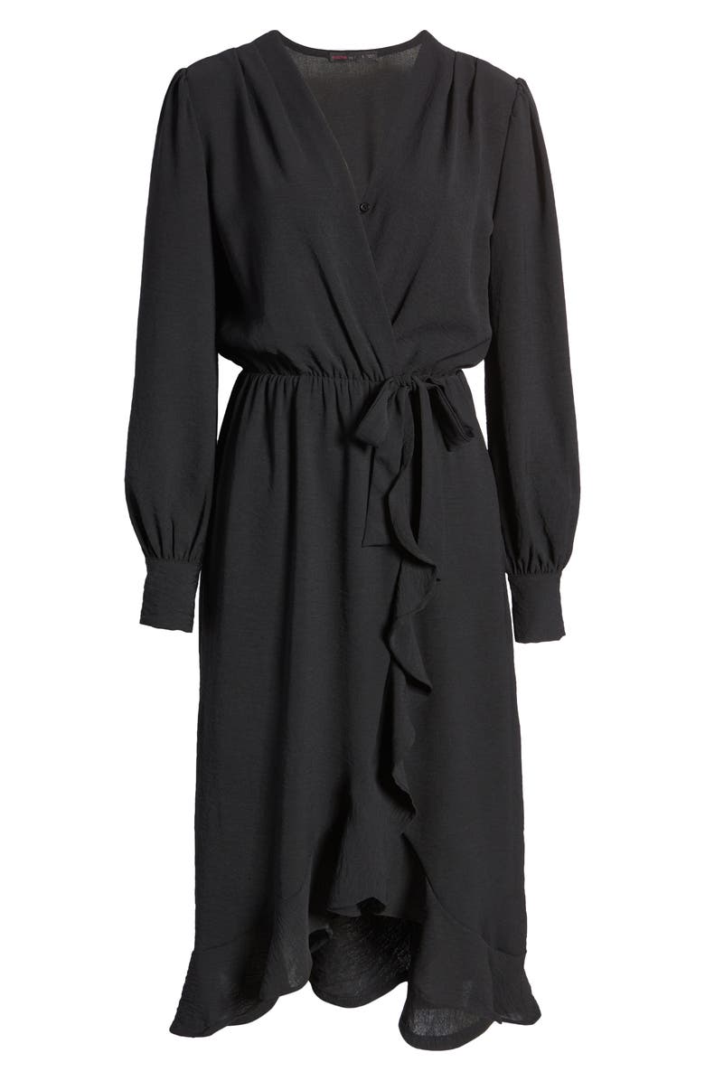 Fraiche by J Faux Wrap Ruffle Long Sleeve Dress, Alternate, color,