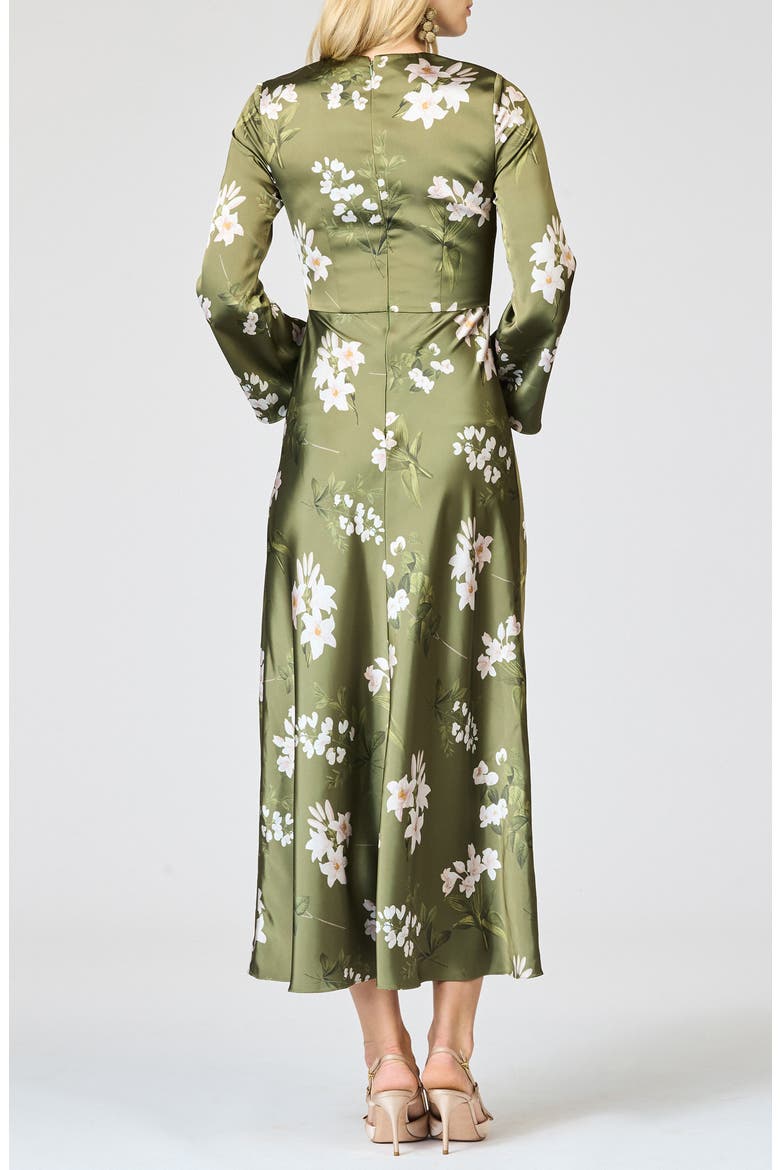 Tyra Floral Long Sleeve Satin Midi Dress, Alternate, color, MOSS FORMOSA