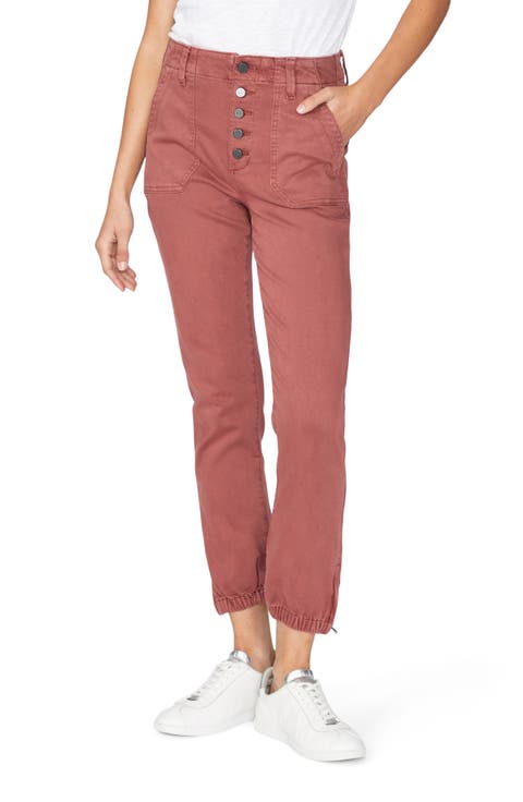 Mayslie High Waist Exposed Button Joggers (Vintage Burgundy Dust)