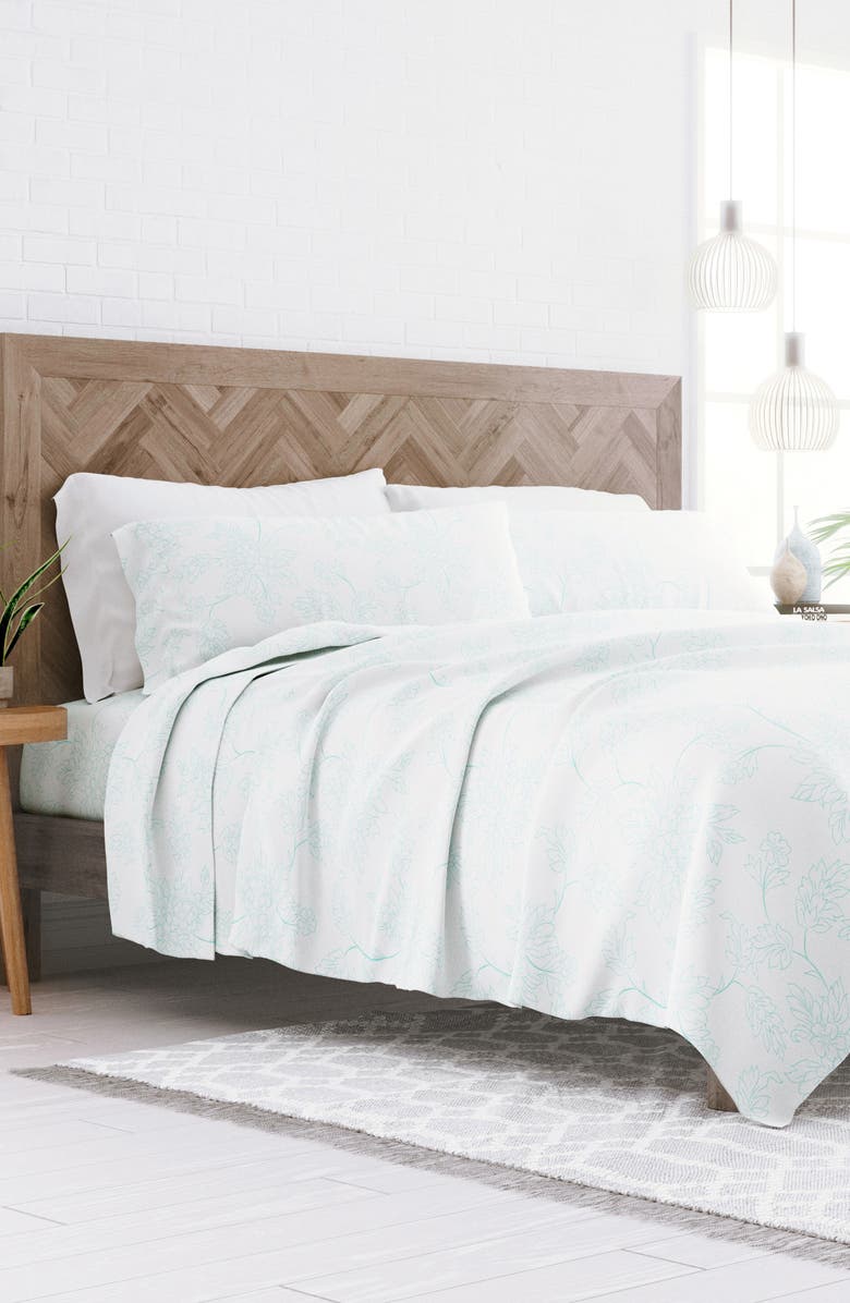 HOMESPUN HOME SPUN Premium Ultra Soft Vine Pattern 4-Piece Bed Sheet Set, Alternate, color, Aqua