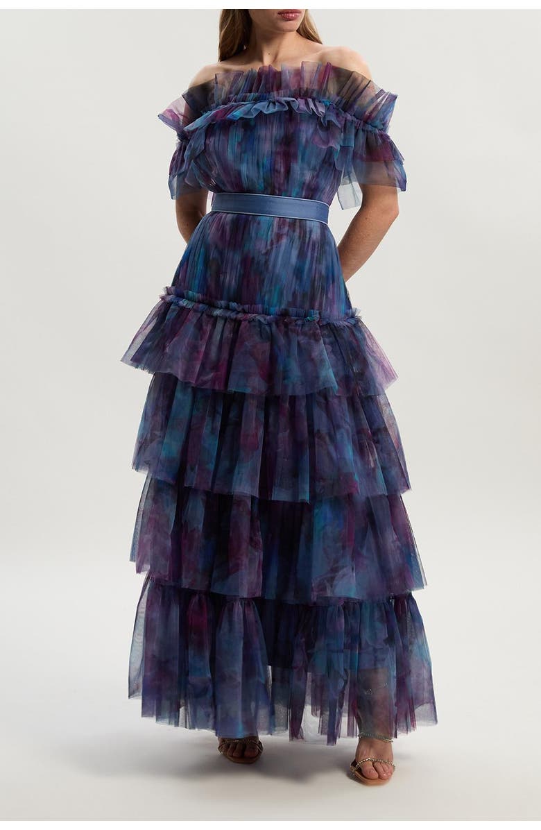 Karen Millen Floral Tulle Off Shoulder Maxi Dress, Alternate, color, Floral