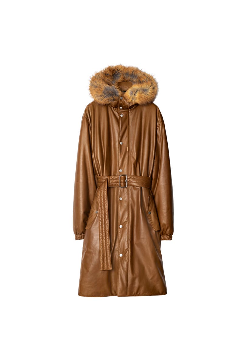 Burberry Faux Fur Trim Leather Parka, Alternate, color, 