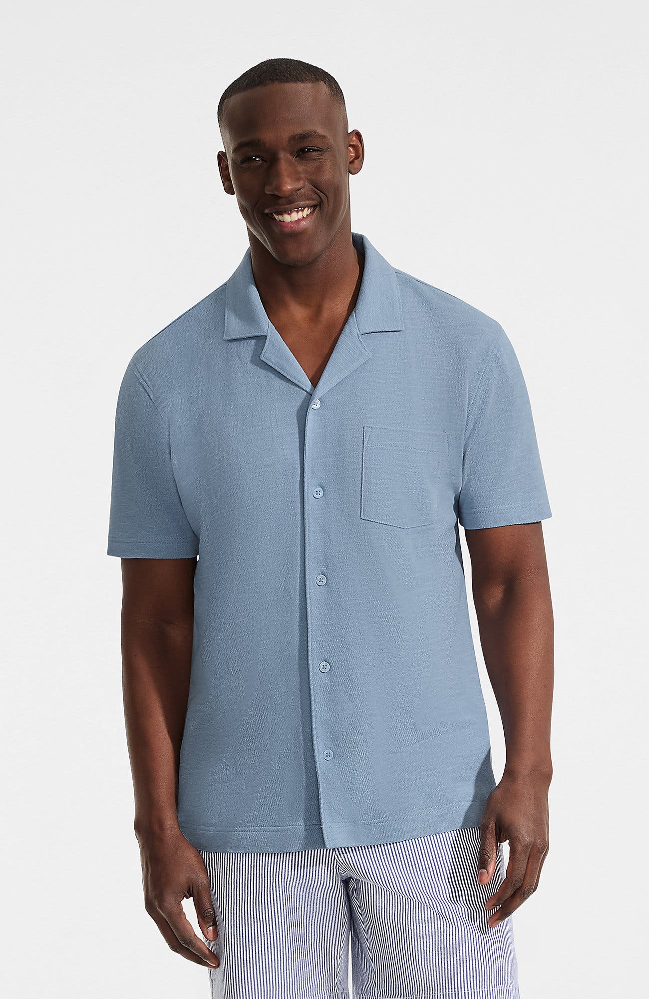 Short Sleeve Cotton Linen Button Through Camp Collar Shirt - image 5