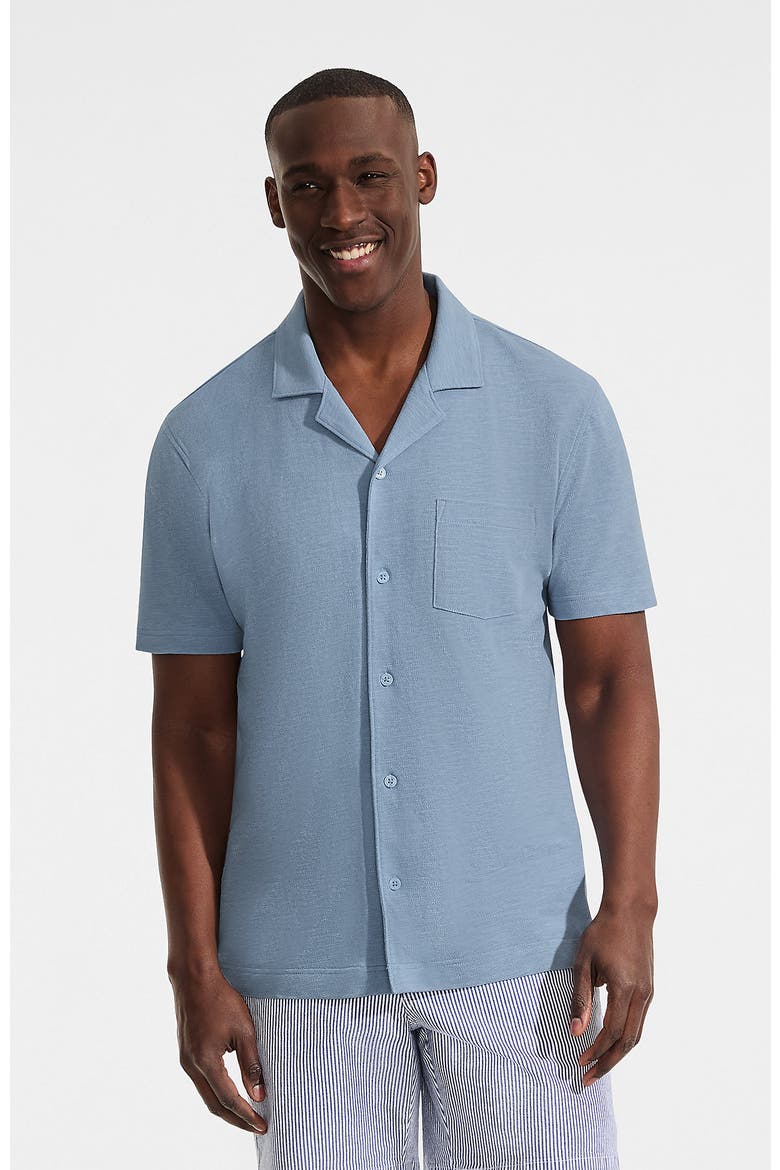 Short Sleeve Cotton Linen Button Through Camp Collar Shirt, Main, color, Oasis Blue