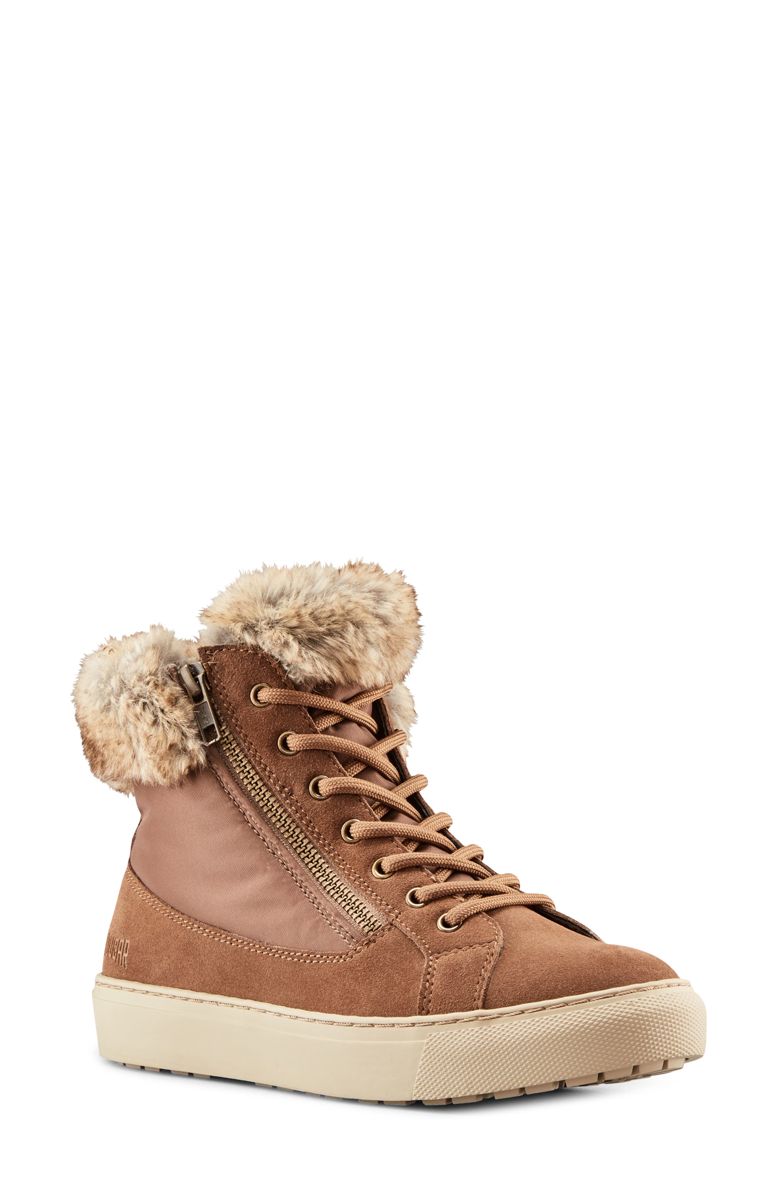 Dubliner Faux Fur Trim Waterproof Bootie, Main, color, DRAFT