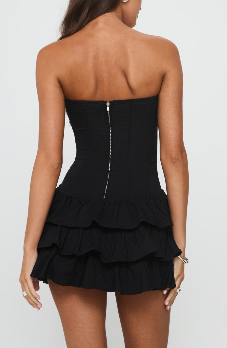 Princess Polly Valentia Tiered Ruffle Strapless Minidress, Alternate, color, Black