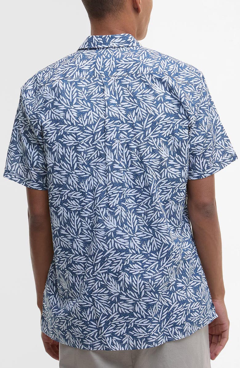 Barbour Jackstone Leaf Print Short Sleeve Cotton Button-Up Shirt, Alternate, color, Dark Denim