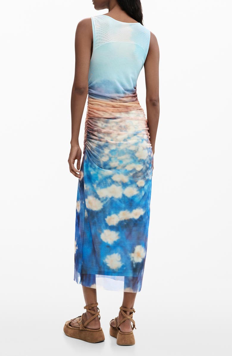 Desigual Sleeveless Abstract Floral Print Mesh Dress, Alternate, color, Blue