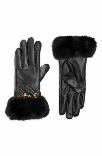 Vince Camuto Horsebit Quilted Faux Leather Gloves with Faux Fur Trim