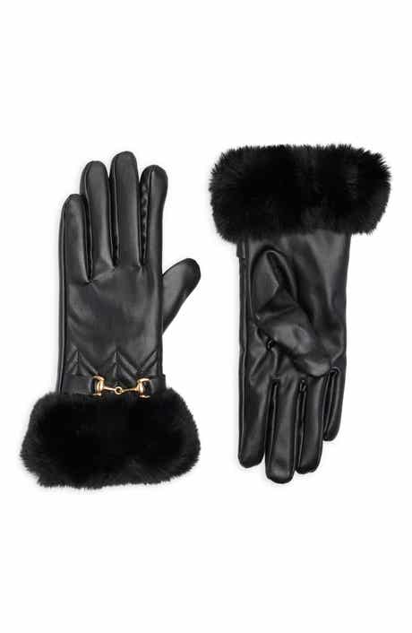 Vince Camuto Horsebit Quilted Faux Leather Gloves with Faux Fur Trim