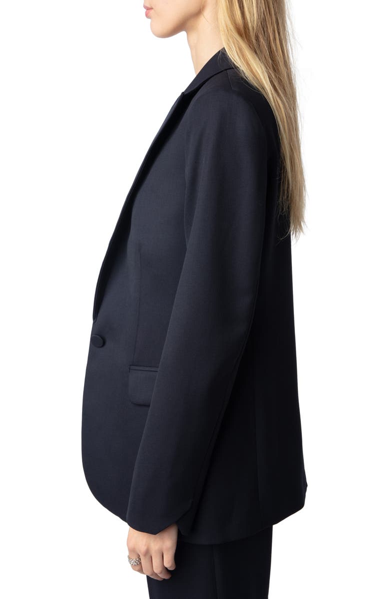 Zadig & Voltaire Valse Single Breasted Virgin Wool Grain de Poudre Blazer, Alternate, color,