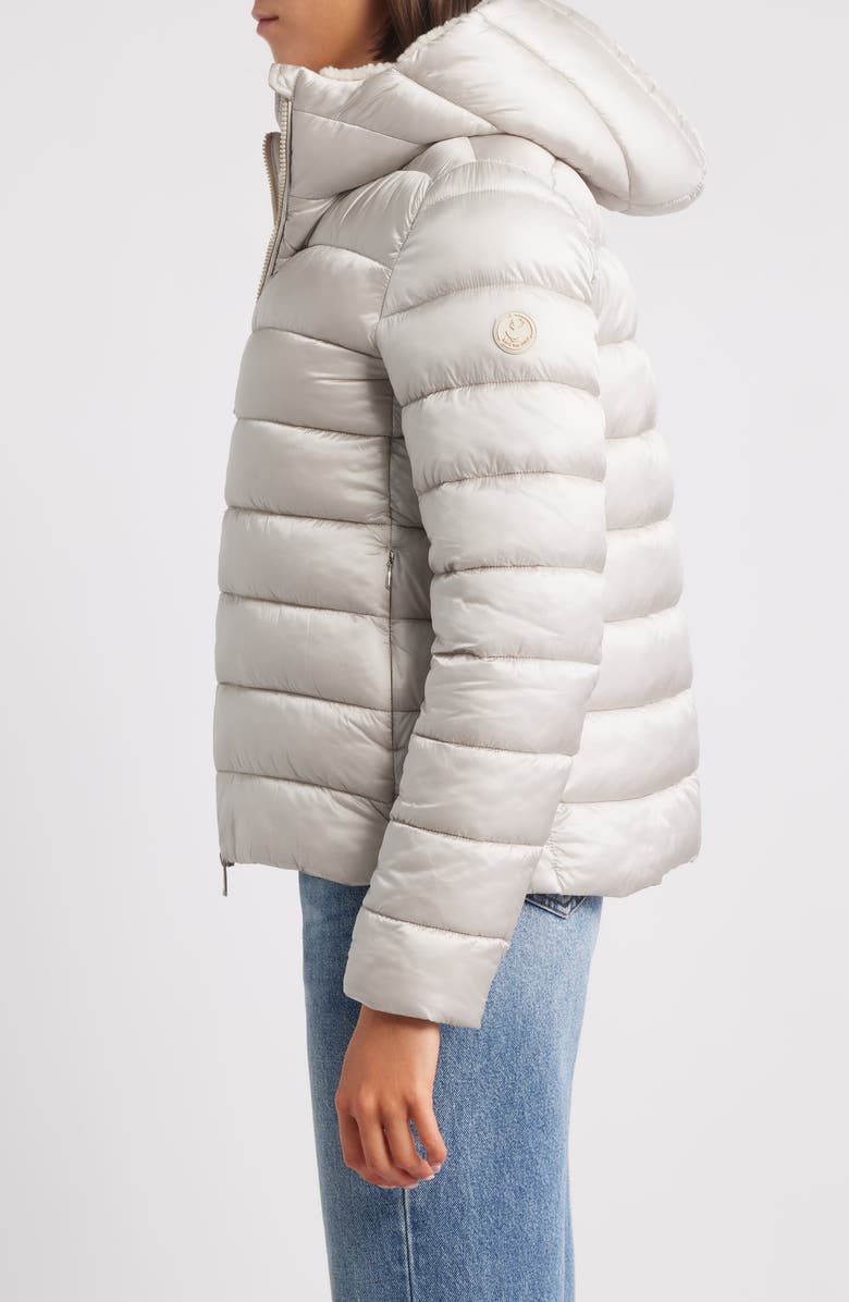 Save The Duck Gretel Faux Shearling Lining Hooded Puffer Jacket, Alternate, color, Rainy Beige