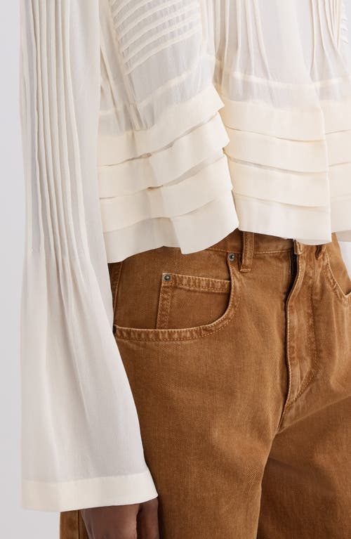 Isabel Marant Carolia Pintuck Silk Snap-up Shirt In Neutral