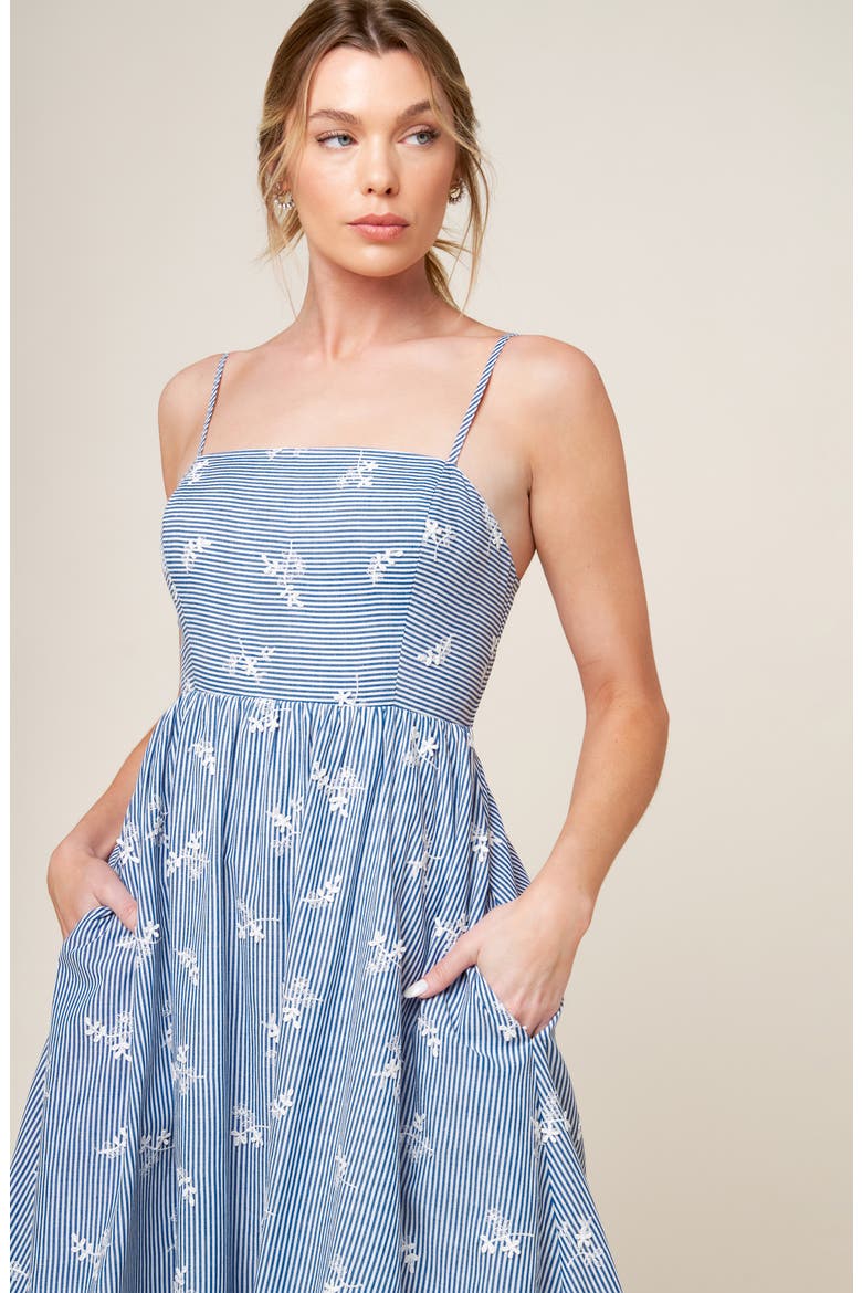 Embroidered Stripe Midi Dress, Alternate, color, IVORY BLUE