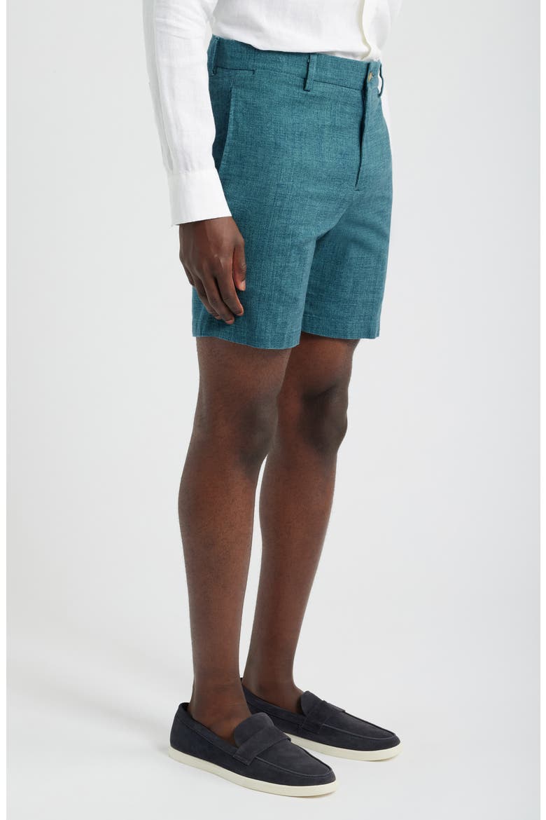 Solid Linen Look Flat Front Cotton Shorts, Alternate, color, TEAL