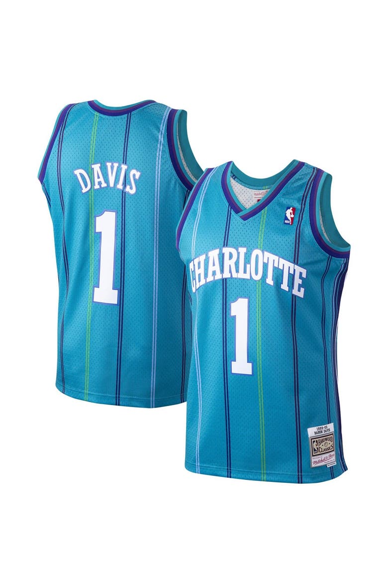 Men's Mitchell & Ness Baron Davis Teal Charlotte Hornets 1999/00 Hardwood Classics Swingman Jersey, Alternate, color, Teal
