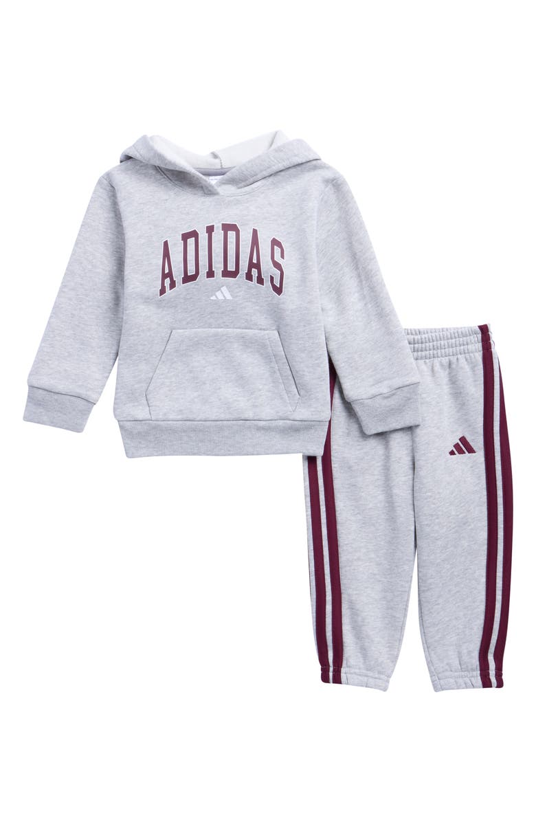 adidas Varsity Fleece Hoodie & Sweatpants Set, Main, color, Grey Heather