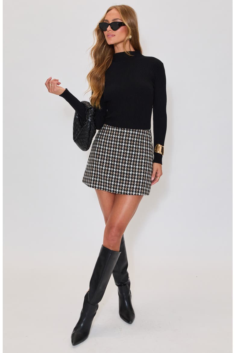 Modern Prep Textured Check Miniskirt, Alternate, color, BLACK/ TAUPE