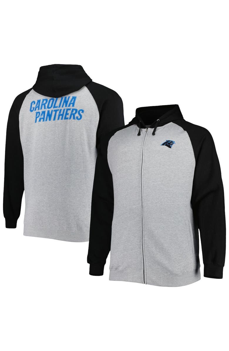 PROFILE Men's Heather Gray Carolina Panthers Big & Tall Fleece Raglan Full-Zip Hoodie Jacket, Main, color, Heather Gray