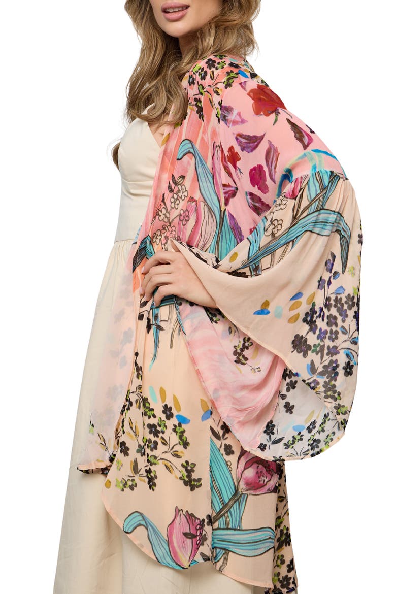Floral Ruffle Sleeve Short Duster, Alternate, color, PINK