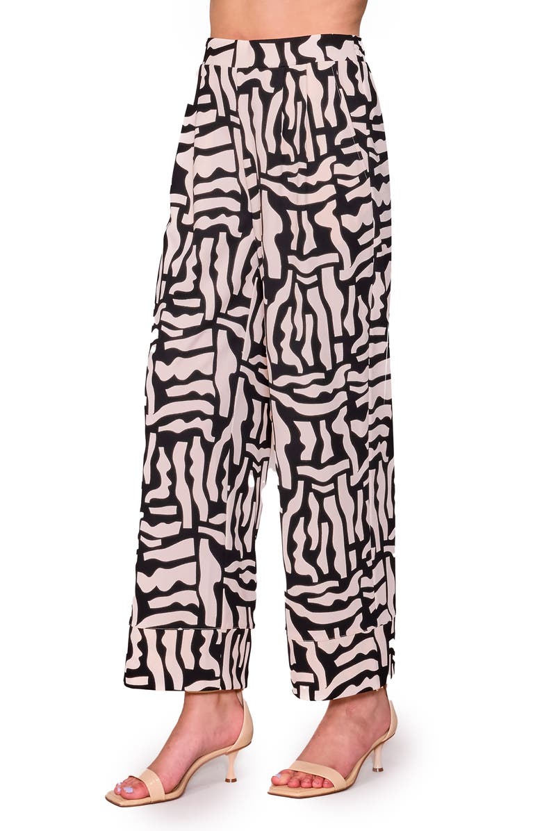 MELLODAY Techno Print Wide Leg Pants, Alternate, color, Ivory/ Black Geometric