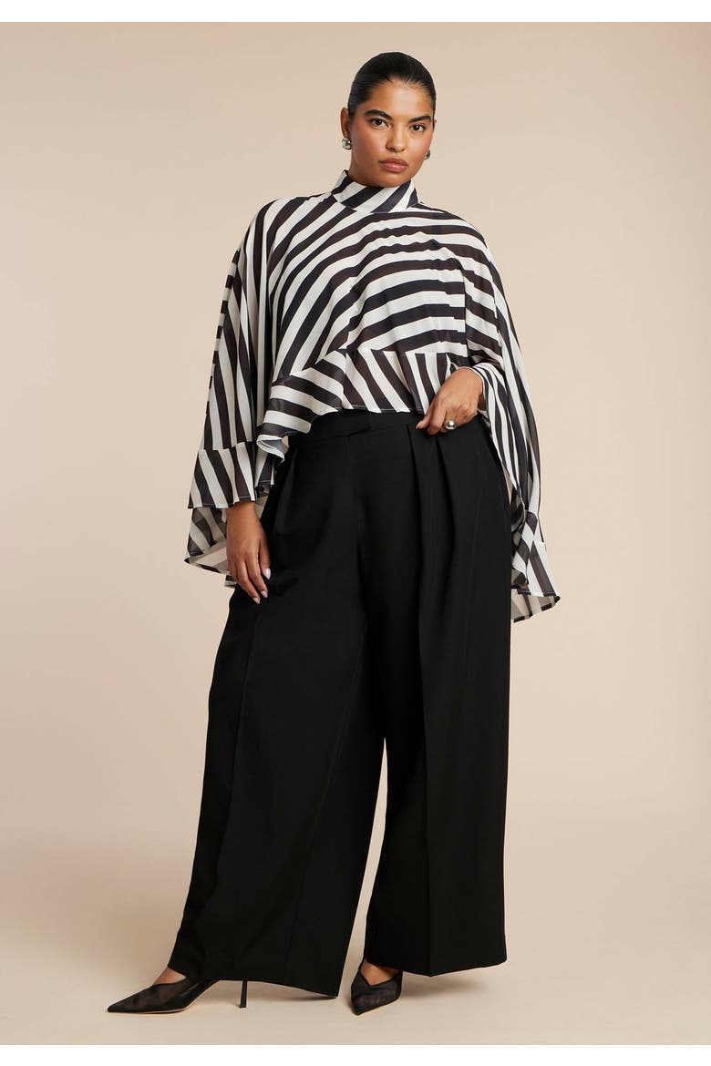 Ruffle Detail Asym Cape, Alternate, color, DIAGONAL STRIPE