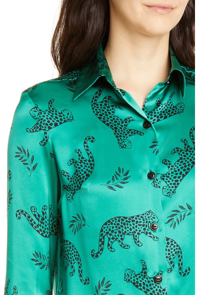Cristina Silk Blouse, Alternate, color, GREEN SHINY TARZAN LEOPARD