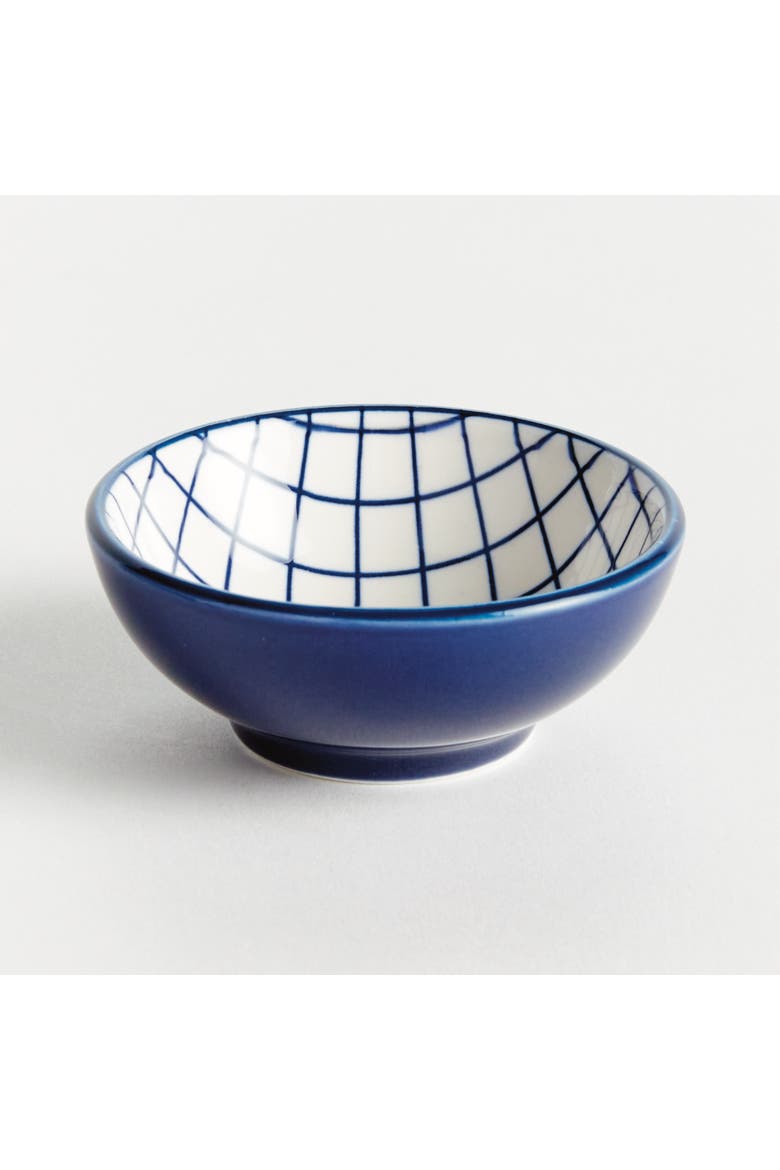 Stria Grid Dip Bowls, Set of 6 - Dark Blue/White Ceramic, Alternate, color, Blue