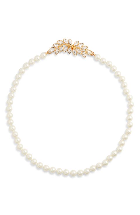 Crystal Leaf Faux Pearl Necklace