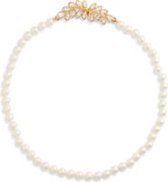Kenneth Jay Lane Crystal Leaf Faux Pearl Necklace