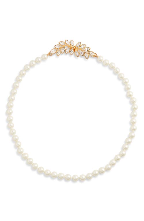 Kenneth Jay Lane Crystal Leaf Faux Pearl Necklace In Gold