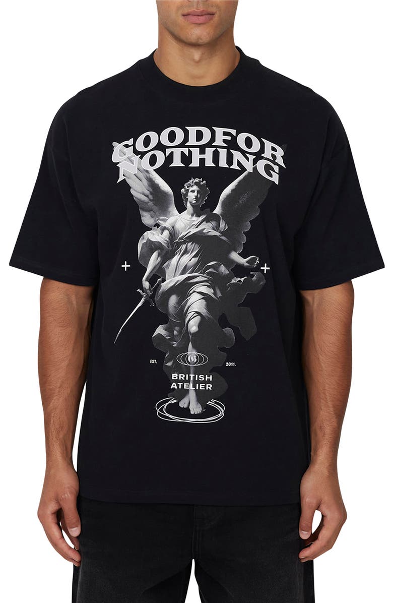 Good For Nothing Statue Print Relaxed T-shirt, Main, color, Black