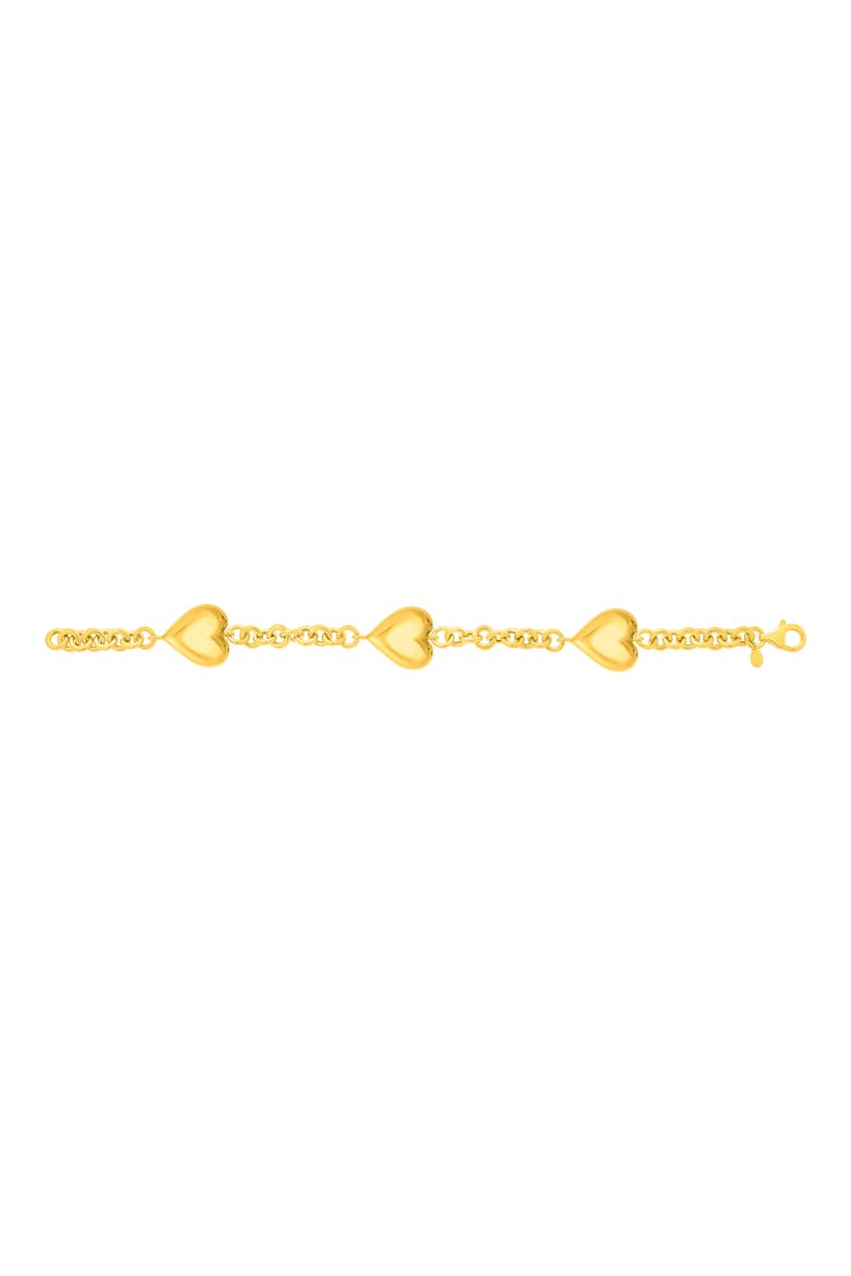 Puffed Heart Station Chain Bracelet, Alternate, color, YELLOW