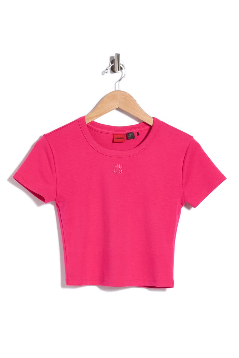 Delanor Logo Embroidered Crop T-Shirt, Main, color, BRIGHT PINK