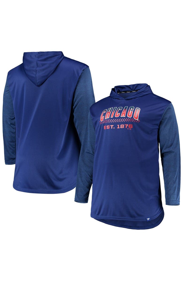PROFILE Men's Royal/Heathered Royal Chicago Cubs Big & Tall Wordmark Club Pullover Hoodie, Main, color, 