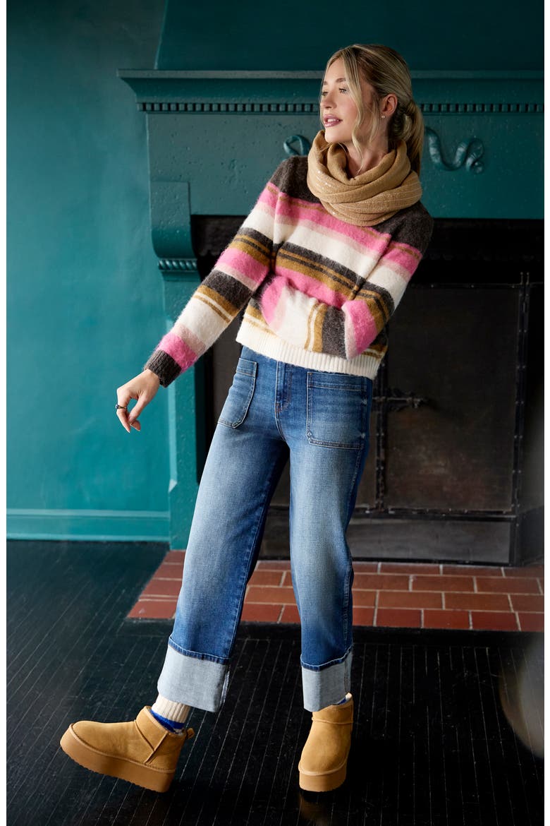 Sienna Cuffed High Waist Relaxed Straight Leg Jeans, Alternate, color, SERENE W/DK BA