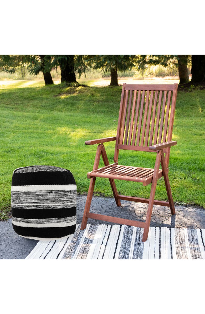 Northlight 18" Black and White Striped Outdoor Woven Pouf Ottoman, Alternate, color,