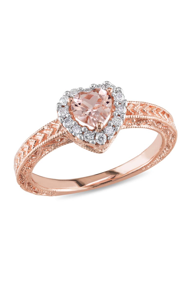 Diamond & Morganite Heart Halo Ring, Main, color, Morganite