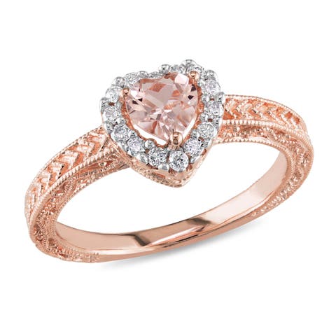 Diamond & Morganite Heart Halo Ring