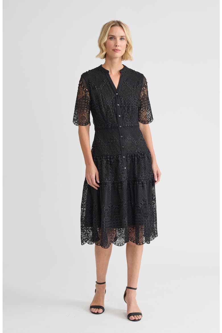 A-Line Tiered Laced Woven Midi Dress, Main, color, Black