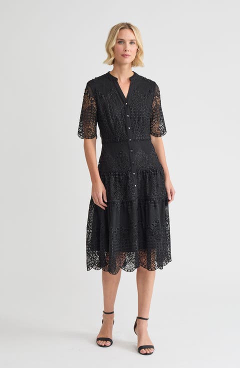 A-Line Tiered Laced Woven Midi Dress